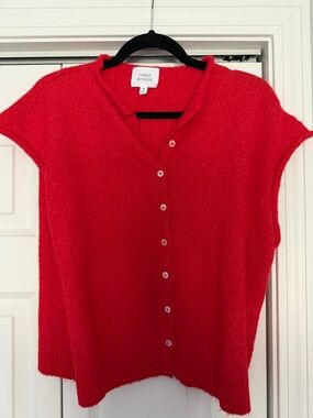 Red Button-Front Wool Blend Sweater